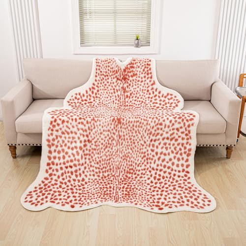Huichenxing2021FURSTORE Leopard Rug Cheetah Print Rug Large Faux Cowhide Skin Mat Animal Print Area Rugs for Living Room Bedroom Home Office 5.3ft x 6.7ft Pink - color: Light Pink Leopard 78.7"l X 63" W