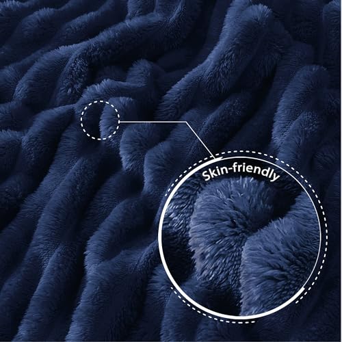 Exclusivo Mezcla Fleece Throw Blanket for Couch, Super Soft Striped Jacquard Bed Blanket, Lightweight Fuzzy Cozy for All Seasons, 50x60 Inches, Navy Blue - color: Navy Blue, size: Throw ( 50x60 IN )