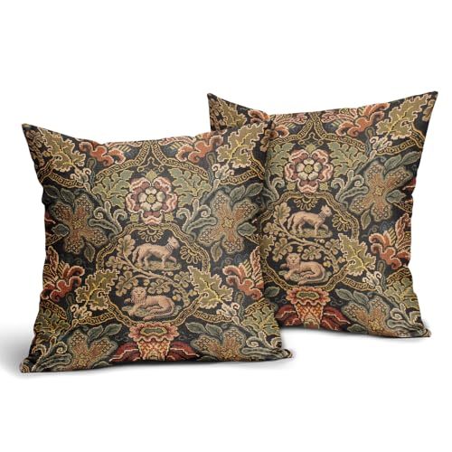 Vintage Floral Green Leaf Pillow Covers 18x18 Inch Set of 2 Boho Tapestry Plant Botanical Decorative Pillow Cases Outdoor Linen Square Cushion Cover Farmhouse Decor for Bedroom Home Sofa Couch Bed
