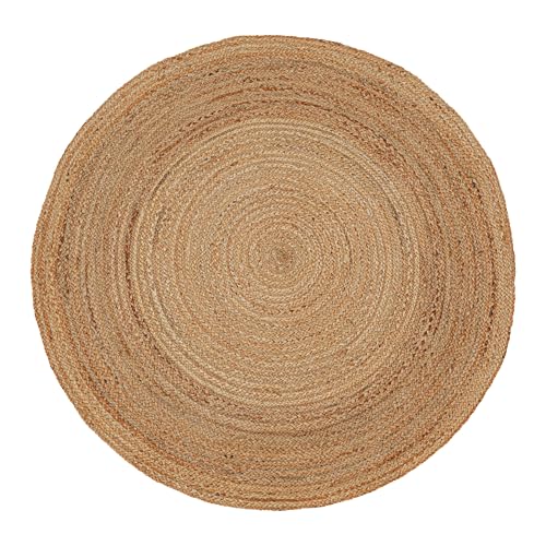 Hand Woven Jute Area Rug - 8' Round - Rustic Beige Reversible Farmhouse Rugs for Living Room, Bedroom, Kitchen - Vintage Natural Braided Entry Floor Décor Circle Boho Round Rugs 8ft - color: Natural 1, size: 8' (Round)