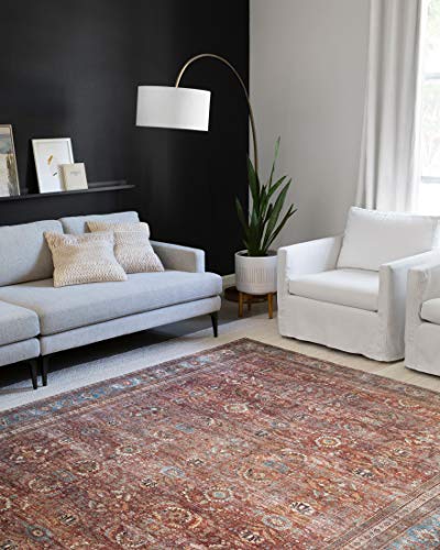 Loloi Layla Collection LAY-01 Brick/Blue 2'-3" x 3'-9" .13" Thick Accent Rug, Soft, Durable, Vintage Inspired, Distressed, Low Pile, Non-Shedding, Easy Clean, Printed, Living Room Rug - color: Brick / Blue, size: 2'3" x 3'9" (Rectangular)