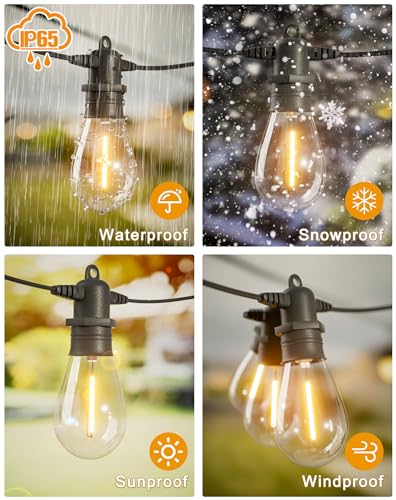 30FT LED Outdoor String Lights with 10+1 Edison Shatterproof IP65 Waterproof Bulbs, 2700K Dimmable Commercial Grade Patio Lights, Heavy Duty Outside Hanging Lights for Garden Porch Decor - size: 30 Ft