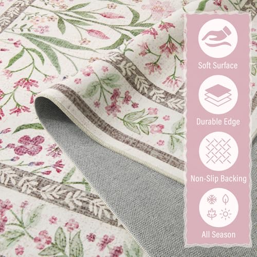 Amearea Large Area Rugs for Living Room, 9x12 Feet Boho Pink Rugs for Bedroom Girls, Cute Kids Room Print Carpet Vintage Low Pile Machine Washable Area Rugs, Office Nursery Dining Room Farmhouse Decor - color: Pink, size: 9x12 Feet