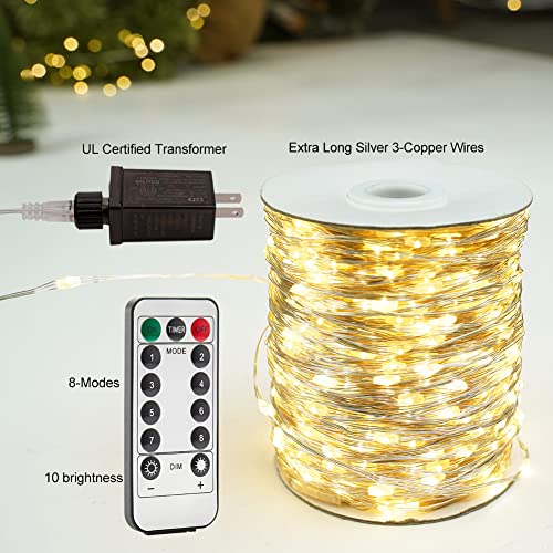 2 Pack Plug in Fairy Lights 100FT 300 LED Waterproof Silver Wire LED Twinkle String Lights with Remote for Living Room Bedroom Patio Porch Garden Christmas Tree Wedding - color: Warm White, size: 2 Pack 100FT