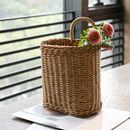 Woven Seagrass Storage Basket - Wall Mounted Planters with Rattan Flower Pot - Hanging Wicker Basket