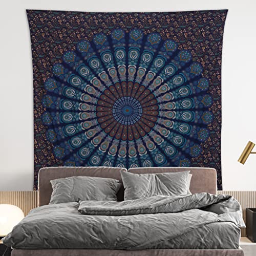 Bless International Handmade Indian hippie Bohemian Psychedelic Peacock Mandala Wall hanging College Dorm Beach Throws Table Cloth Bedding Tapestry (Blue Green, King(88x104Inches)(225x265Cms)) - color: Blue Green, size: 104"L x 88"W