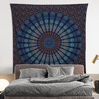 Bless International Handmade Indian hippie Bohemian Psychedelic Peacock Mandala Wall hanging College Dorm Beach Throws Table Cloth Bedding Tapestry (Blue Green, King(88x104Inches)(225x265Cms)) - color: Blue Green, size: 104"L x 88"W