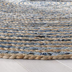 SAFAVIEH Cape Cod Collection Area Rug - 5' Round, Natural & Blue, Handmade Flat Weave Jute, Ideal for High Traffic Areas in Living Room, Bedroom (CAP250A) - size: 5' (Round)