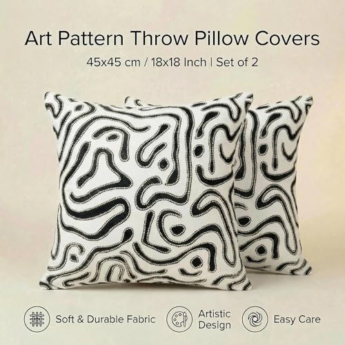 Mantle & Mason Throw Pillow Covers 18x18 Chenille Pillow Covers Set of 2, White Modern Abstract Luxury Textured Decorative Pillow Cover for Couch Sofa Bed Living Room - color: Artflow Black White, size: 18" x 18" (Pack of 2)