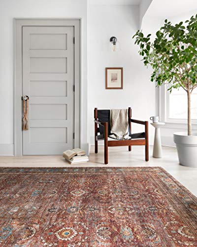 Loloi Layla Collection LAY-01 Brick/Blue 2'-3" x 3'-9" .13" Thick Accent Rug, Soft, Durable, Vintage Inspired, Distressed, Low Pile, Non-Shedding, Easy Clean, Printed, Living Room Rug - color: Brick / Blue, size: 2'3" x 3'9" (Rectangular)