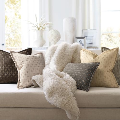 ZWJD Pillow Covers 18x18 Set of 2 Soft Polyester Textured Pillow Covers with Stylish Flange Edge Cozy Farmhouse Throw Pillows for Couch Bed Sofa Living Room - color: Dark Coffee, size: 18" x 18" (Pack of 2)