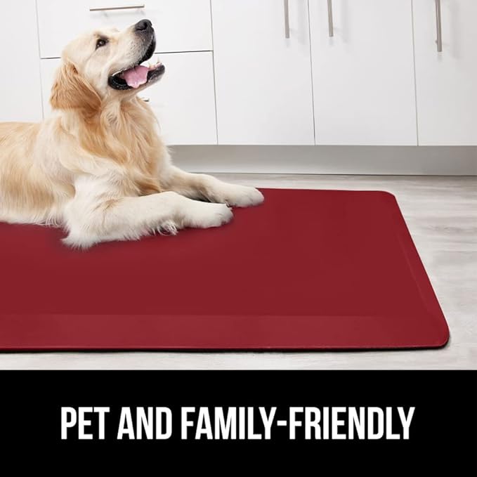GORILLA GRIP Comfortable Cushioned Kitchen Mats for Floor, Waterproof and Stain Resistant Soft Top, 3/4 Inch Thick Ergonomic Standing Desk Anti Fatigue Mat, Foam Supports Ankles and Feet, 20x32, Red