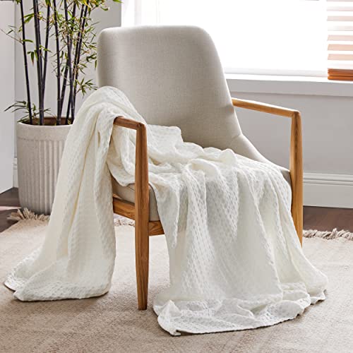 Bedsure Cooling Cotton Waffle Weave Throw Blanket - Lightweight Breathable Blanket of Rayon Derived from Bamboo for Hot Sleepers, Luxury Throws for Bed, Couch and Sofa, Ivory, 50x70 Inches - color: Ivory, size: Throw XL (50" X 70")