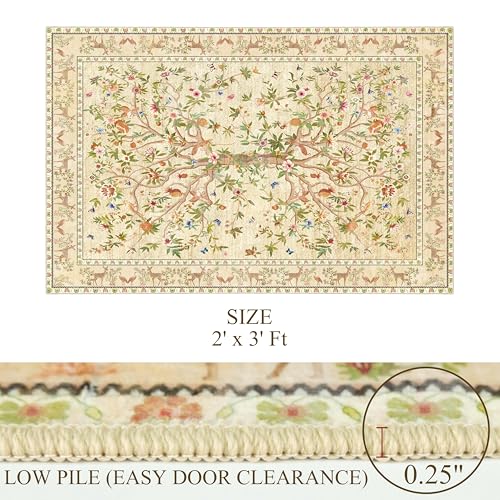 Entryway Rug 2x3 Washable, Non-Slip Small Area Rug, Boho Floral Botanical Low Pile Carpet for Front Door, Bathroom, Kitchen, Beige - color: Beige, size: 3' x 2' (Rectangular)