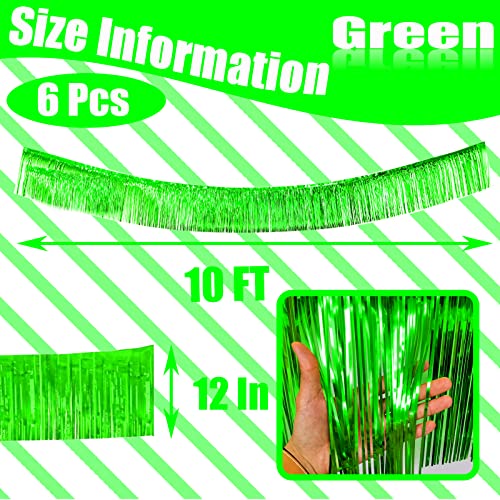 6 Pack 10 Feet Foil Fringe Garland Metallic Tinsel Streamers Banner Wall Hanging Backdrop Banner for Parade Floats Mardi Gras Party Decorations(Green) - color: 6 Pack Green