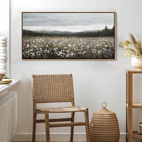 HGUAOA Vintage Framed Floral Landscape Wall Art for Living Room - Large Nature Artwork Above Bed Wall Decor - Farmhouse Mountain Pictures for Bedroom Wall Decor 20×40IN - color: Vintage-F, size: 40"L x 20"W