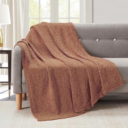 BOURINA Chenille Throw Blanket for Couch Sofa Chair Bed Home Decoration, Soft Warm Cozy Blanket for All Season（50" x 60", Coral） - color: Chenille-coral, size: 50"×60"