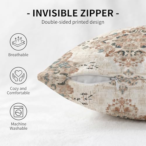 YOU FOUND ME Boho Throw Pillow Covers 18x18 Inch, Vintage Bohemian Carpet Print Pillowcase, Soft Decorative Cushion Cover for Couch Sofa Bedroom Living Room Decor (Beige) - color: Beige