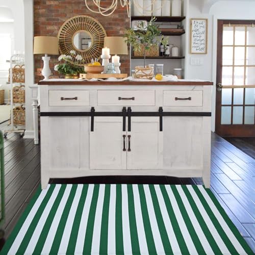 St. Patrick's Day Striped Outdoor Rug Green and White Spring Door Mat 3' x 5' Layered Welcome Mat for Farmhouse Spring Easter Front Porch Entryway Decor - color: Green and White, size: 3' x 5' (Rectangular)