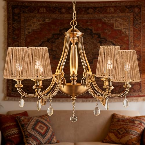 6 Pcs Rattan Chandelier Lamp Shades Sets Wicker Lampshades Replacement for Table Lamps,Ceiling Lights,Pendant Lights,Wall Lights