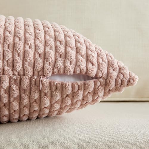 Fancy Homi 2 Packs Blush Pink Decorative Throw Pillow Covers 18x18 Inch for Couch Bed Sofa, Modern Farmhouse Boho Home Decor, Soft Cute Plush Corduroy Cushion Case 45x45 cm - color: Dusty Pink, size: 18" x 18" (Pack of 2)