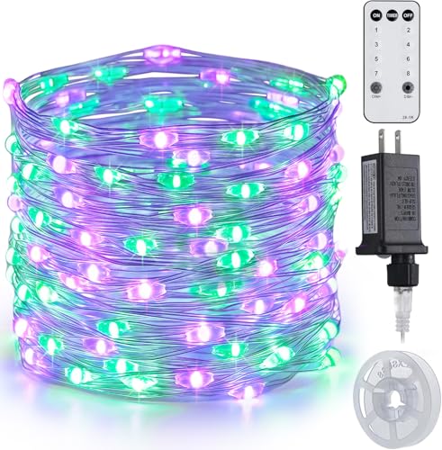 JMEXSUSS 200 LED Purple and Green Fairy Lights Plug in, 8 Modes Halloween Lights Indoor Outdoor with Wheel, 66 ft Remote Control Christmas Fairy Lights for Halloween Xmas - color: Purple Green, size: 66FT 200LED