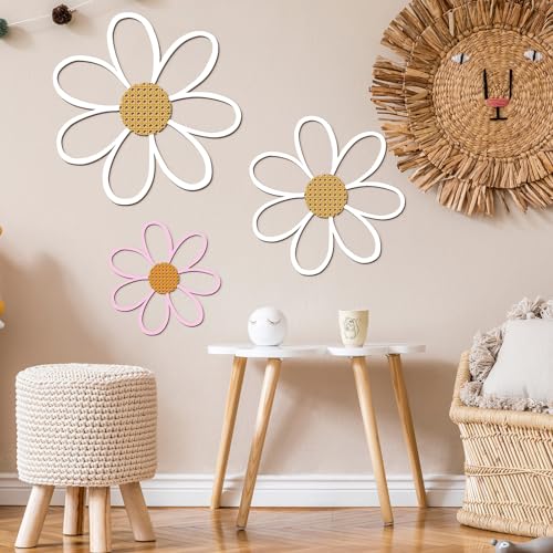 Thyle 6 Pcs Daisy Wall Decor Wooden Daisy Wall Sculptures Art Flowers Signs Hanging Plaque for Home Nursery Bedroom Farmhouse Bathroom Decorations Housewarming Gifts(Pastel Color) - color: Pastel Color