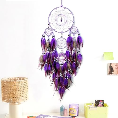 Large Dream Catchers, Boho Handmade Native Macrame Dream Catchers Wall Hanging for Bedroom Living Room Wedding Party Decor, Festival Blessing Gift for Kids Boys Girls (Purple & Black) - color: Purple & Black