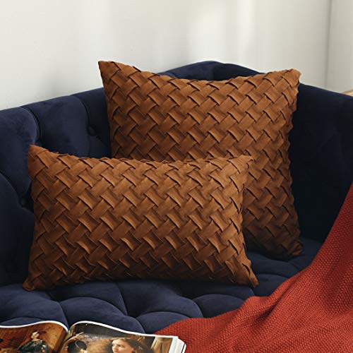 vctops Boho Basket Weave Pattern Decorative Throw Pillow Cover Super Soft Suede Solid Lumbar Accent Cushion Case for Couch Sofa Car (Brown,12"x20") - color: Brown, size: 20" x 12" (Pack of 1)
