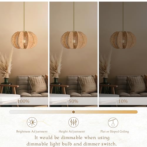 Rattan Pendant Light 12.6 in Hemp Rope Rattan Light Fixture Woven Pendant Wicker Chandelier Boho Chandelier for Hallyway - color: 12.5" Natural