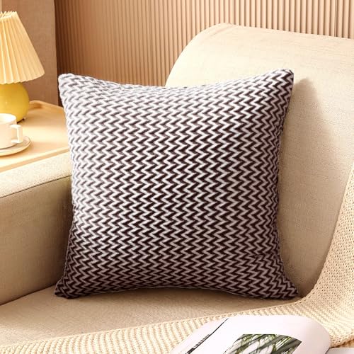 Two-Tone Textured Pillow Covers Decorative Throw Cushion Case Soft Home Sofa Accent Pillowcase with Hidden Zipper - color: Coffee