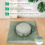 Hihealer Meditation Cushion, Traditional Tibetan Meditation Pillow Velvet Cover - Large Floor Cushion Seating for Adults - Yoga Buckwheat Bolster for Women、Moms - color: Serenity Green(set)
