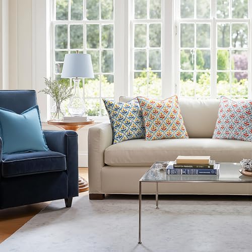 MIULEE Pack of 2 Decorative Outdoor Waterproof Throw Pillow Covers Flower Print Chic Boho Accent Pillow Covers for Square Garden Patio Cushion 18x18 Inch, Orange Teal Red - color: Orange Teal Red, size: 18" x 18" (Pack of 2)
