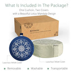 Hihealer Meditation Cushion, Traditional Tibetan Meditation Pillow Velvet Cover - Large Floor Cushion Seating for Adults - Yoga Buckwheat Bolster for Women、Moms - color: Serenity Navy & Green