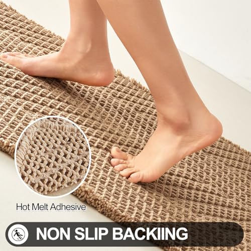 Sunfly Boho Bathroom Rug, Herringbone Waffle Bath Mat Non-Slip Washable Super Absorbent Quick Dry, Farmhouse Bath Mat for Bathroom Floor Decor 24"*36" Khaki - color: Akhaki, size: 2' x 3' (Rectangular)