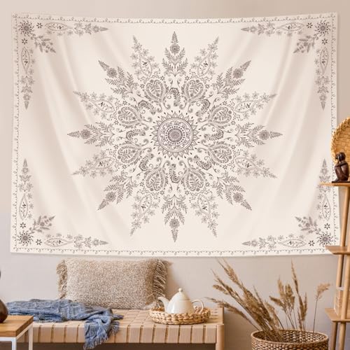 Lunerfex Boho Floral Tapestry Mandala Wall Tapestry, Cute Tapestries for Bedroom Beige Flower Tapestries Wall Hanging for Bedroom Living Room Decor Beige-2 44"x60" - color: Off White, size: 60"L x 44"W