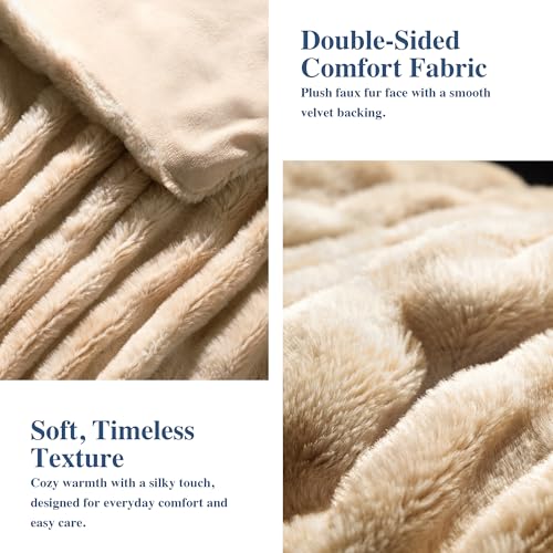 Faux Rabbit Fur Throw Blanket, Ultra Soft Plush Cozy Blanket for Couch Bed, Thick Fluffy Ruched Tie-Dye Decorative Blanket, Giftable,50"x60",Tie-Dye Khaki - color: Tie-dye Khaki, size: Throw(50"x60")