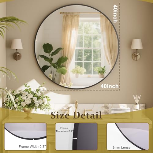 XRAMFY 42 Inch Round Black Metal Wall Mirror - Stylish Circle Mirror for Entryway, Bathroom, and Living Room Decor | Matte Black Circle Wall Mirror - color: Round-black, size: 42"L x 42"W