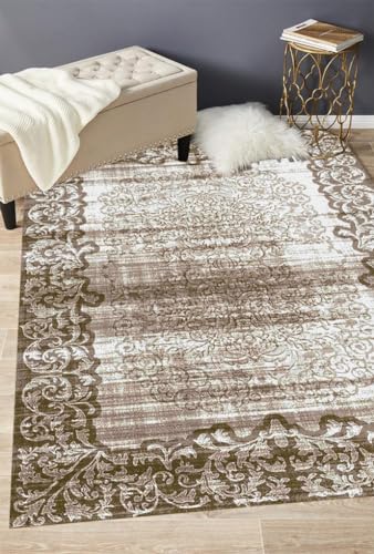 Vintage Distressed Beige Brown Antique Floral Area Rug for Livingroom Bedroom Washable Non-Shedding Carpet Under Dining Table Indoor Outdoor Floor Rug Mat 2x3 - color: A, size: 2' x 3' (Rectangular)