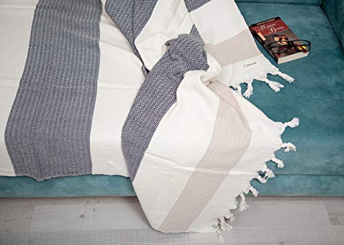 Bersuse 100% Cotton Aspendos XL Throw Blanket for Couch - 100% Cotton Lightweight Durable Throw Blanket, Big Blanket for Sensitive Skin, Decorative and Versatile - 60x90 Inches, Black-Beige - color: Black/Beige