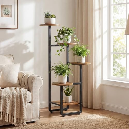 HOOBRO Plant Stand Indoor, 5 Tiered Plant Shelf for Multiple Indoor Plants, Square Corner Plant Stand for Living Room, Balcony, Patio, Rustic Brown and Black BF07HJ01