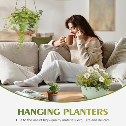 GARDIFE Hanging Planters for Indoor Outdoor Plants, 2 Pack Self Watering Hanging Pot with Drainage Holes & Removable Tray (Green, 10 inch) - color: Green, size: 10 inch