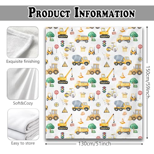 Construction Vehicles Throw Blanket for Couch, Construction Room Decor for Boys, Transport Truck Tractor Throw Blanket for Kids Boys Toddler Nursery Bedroom Room Decoration, 50x60 Inches - color: Color_1