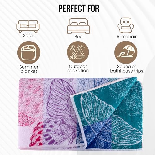 100% Cotton Throw Blanket for Couch Sofa or Bed All Season Terry Blankets & Throws, Lightweight & Breathable Cotton Blanket, Picnic Rug, Terry Bed Sheet (Summer Morning, 84.65 x 86.61" (215 x 220 см)) - color: Summer Morning