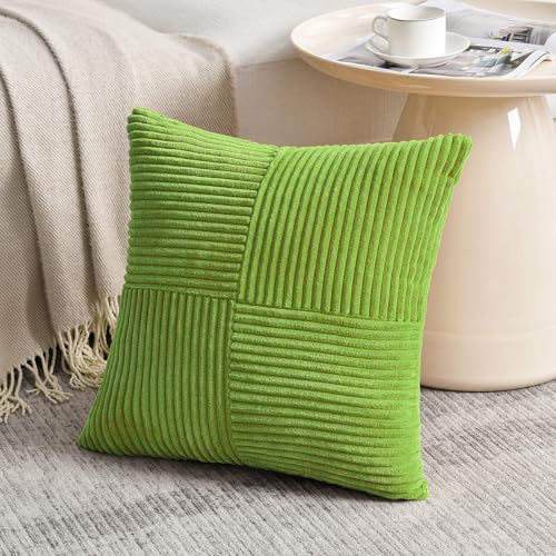 Fancy Homi Set of 2 Lime Green Samll Decorative Throw Pillow Covers 12x12 Inch with for Couch Bed Sofa Living Room, Soft Cross Patchwork Striped Corduroy Modern Square Cushion Case 30 cm - color: Lime Green, size: 12" x 12" (Pack of 2)