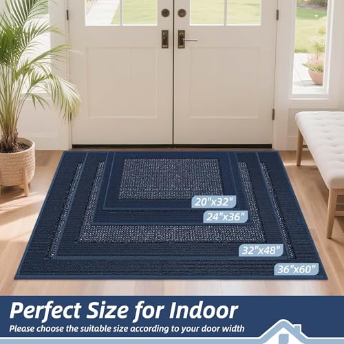 BEQHAUSE Indoor Door Mat 20" x 32", Dirt Trapper Door Mats Non-Slip Entryway Rugs Washable, Trap Dirt Absorbent Welcome Mat, Low Profile Floor Mats for Front Back Door and Entryway, Blue - color: Blue, size: 20" X 32" (Rectangular)