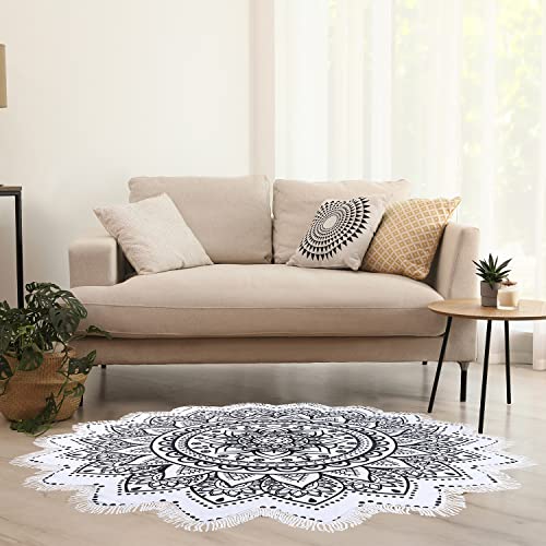 Large Microfiber Boho Mandala Beach Towel Round Bohemian Beach Blanket Hippie Indian Throw Blanket Beach Tapestry Sand Free Quick Dry Picnic Meditation Mat Wall Decor Circle Tablecloth,59'',Black - color: Black Mandala
