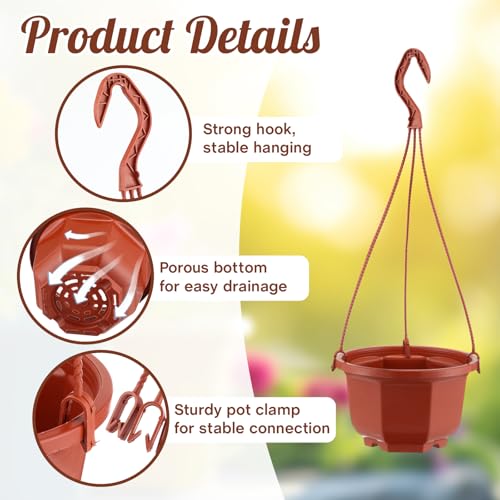 Roshtia 24 Pcs Hanging Plastic Planter Pot with Hook Flower Pots Baskets Hanging Nursery Planter Holder for Outdoor Indoor Plant Garden(Brown,6 Inch) - color: Brown, size: 6 Inch