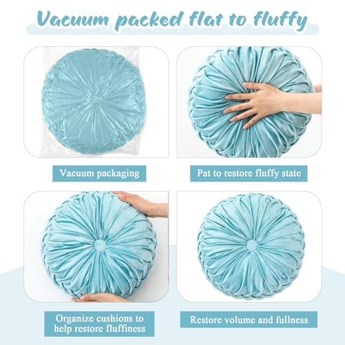 Drydiet 1 Pcs Round Throw Velvet Pillows Decorative Pleated Throw Pillows Diameter Accent Pumpkin Boho Chair Cushion for Couch Sofa Home Decoration (Aqua,15'') - color: Aqua, size: 15''