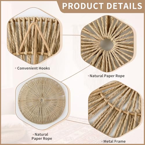 Yerliker 8 Pack Boho Wall Baskets Decor Large Hanging Woven Wicker Wall Art 23", 21", 15", 13", 12", 10", 8", 7" round Decorative Baskets for Bedroom, Living Room, Home, Office